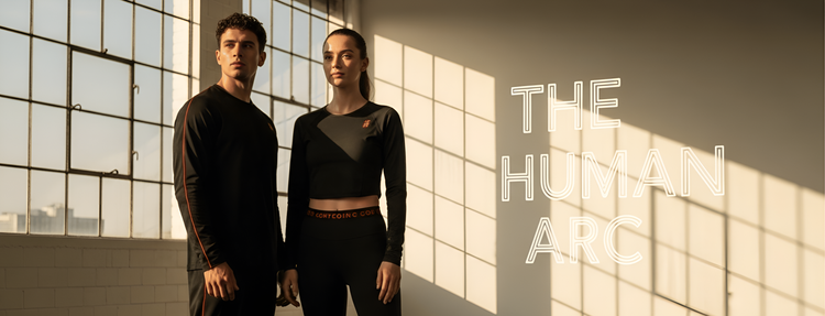 THE HUMAN ARC hero banner - Premium fitness brand showcasing high-quality sportswear, activewear and athletic apparel designed for peak performance and strength
