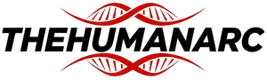 THE HUMAN ARC logo - Premium fitness and sportswear brand featuring red DNA strands on black background, symbolizing strength and human potential